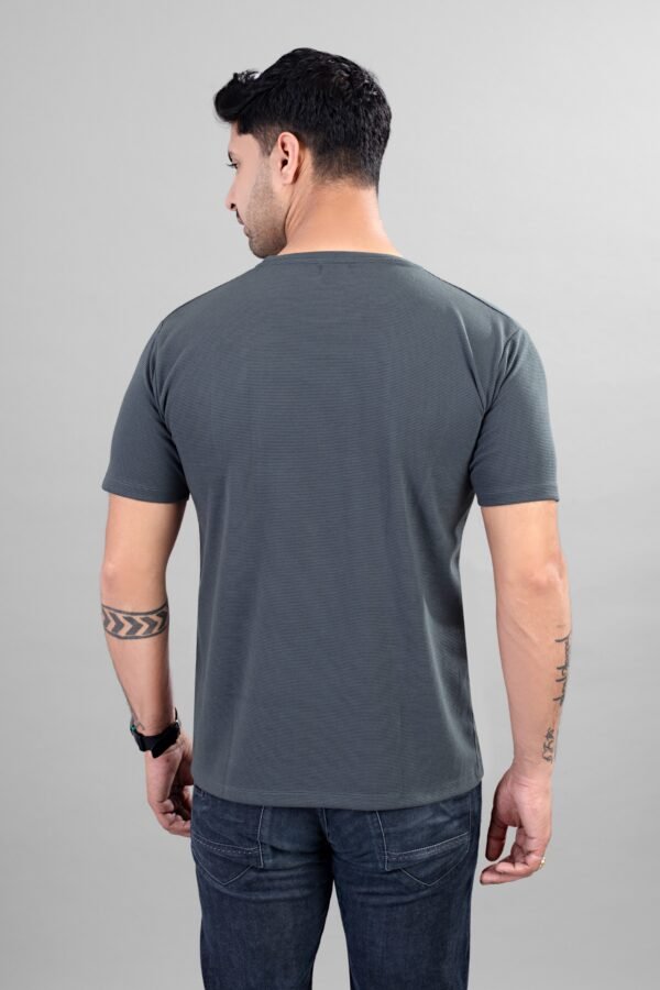 Charcoal Grey Ribbed Style Cotton Regular Fit T-Shirt - Image 3