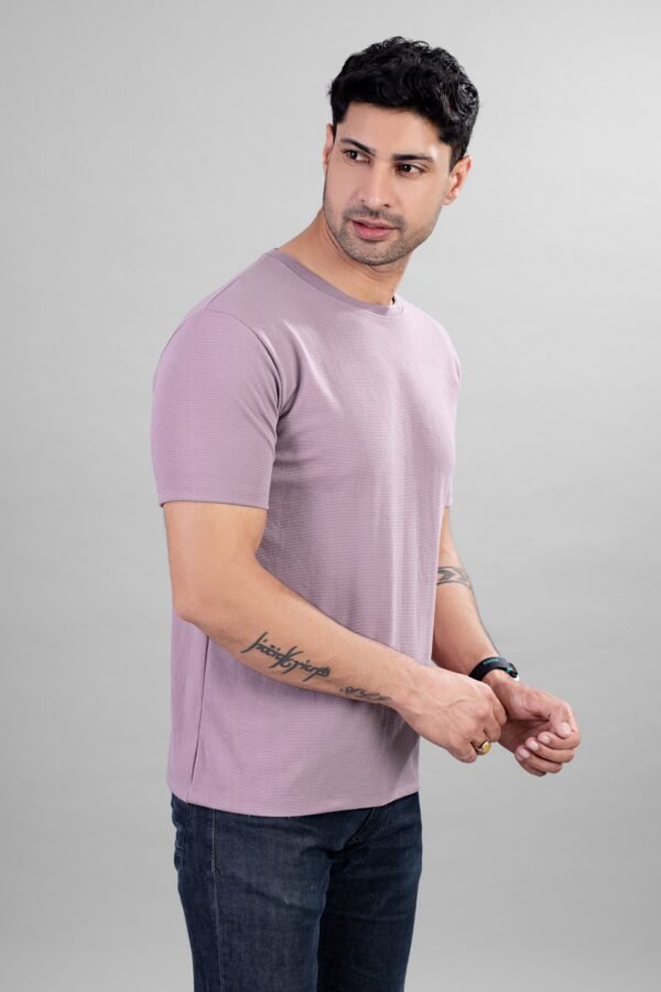 Lavendar Ribbed Style Cotton Regular Fit T-Shirt - Image 3