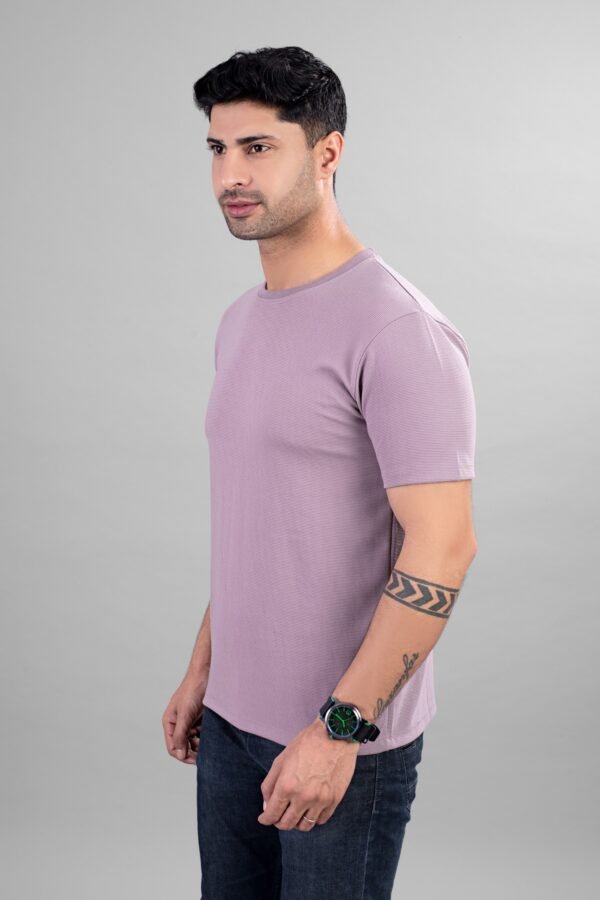 Lavendar Ribbed Style Cotton Regular Fit T-Shirt - Image 4