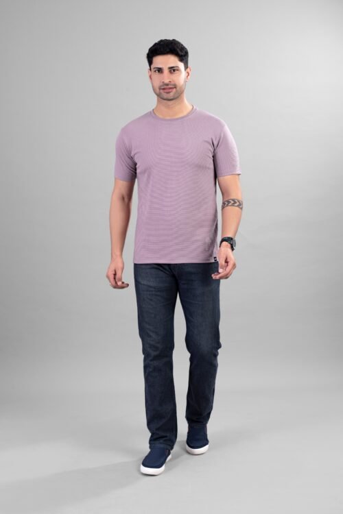 Lavendar Ribbed Style Cotton Regular Fit T-Shirt