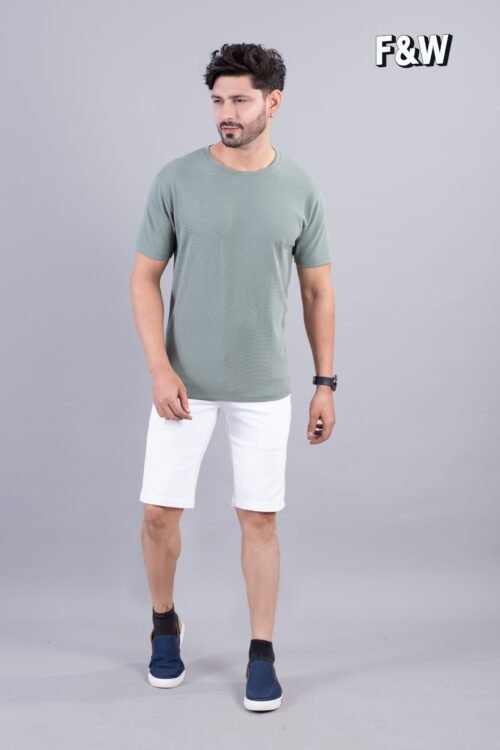 Mint Green Ribbed Style Cotton Regular Fit T-Shirt