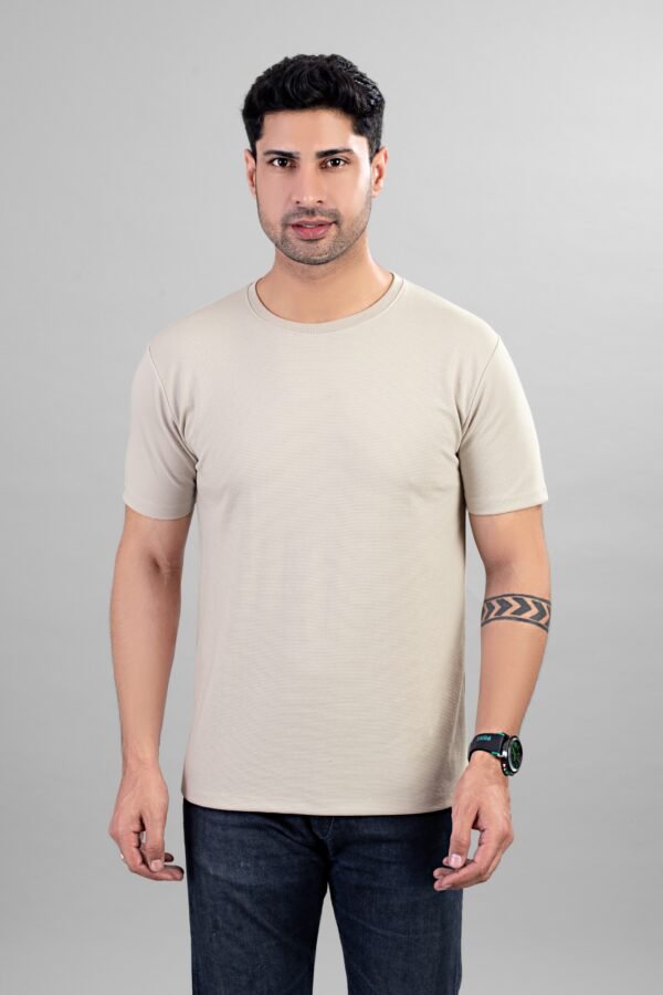 Off White Ribbed Style Cotton Regular Fit T-Shirt - Image 2