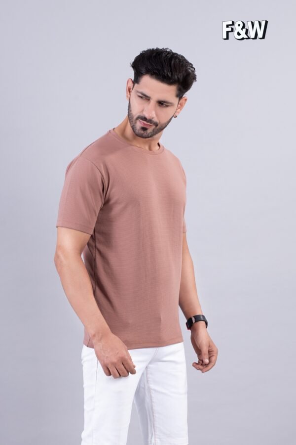 Salmon Pink Ribbed Style Cotton Regular Fit T-Shirt - Image 3