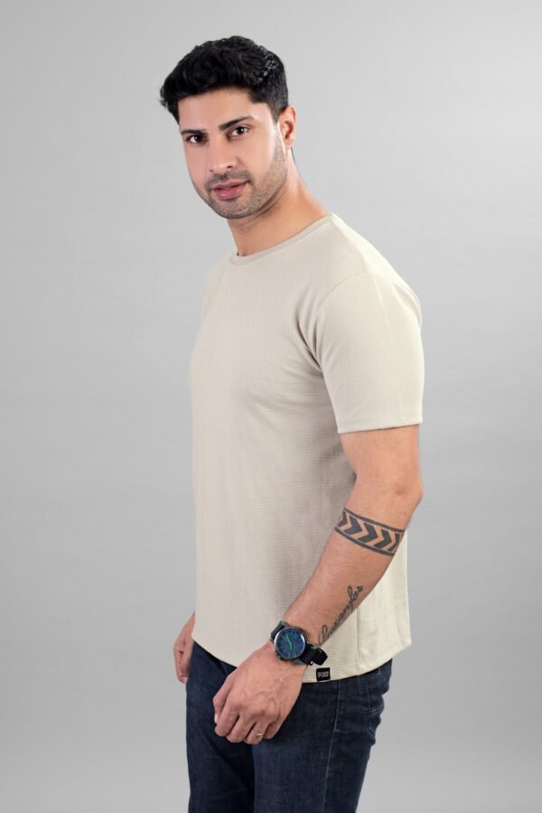 Off White Ribbed Style Cotton Regular Fit T-Shirt - Image 4