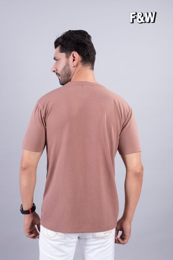 Salmon Pink Ribbed Style Cotton Regular Fit T-Shirt - Image 5