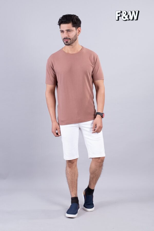Salmon Pink Ribbed Style Cotton Regular Fit T-Shirt