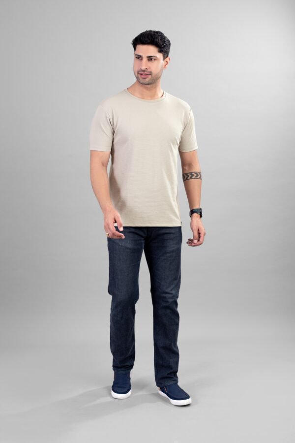 Off White Ribbed Style Cotton Regular Fit T-Shirt