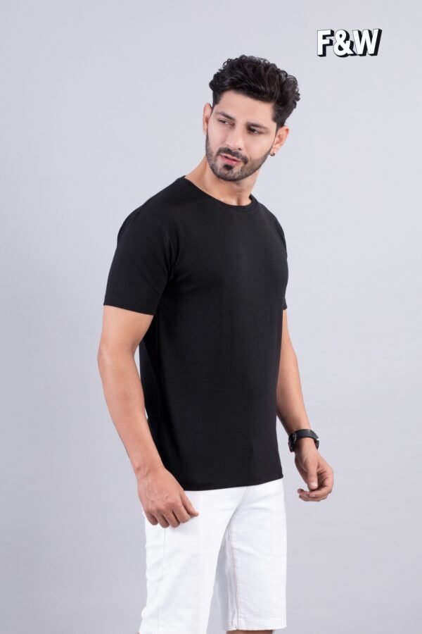 Black Ribbed Style Cotton Regular Fit T-Shirt - Image 2