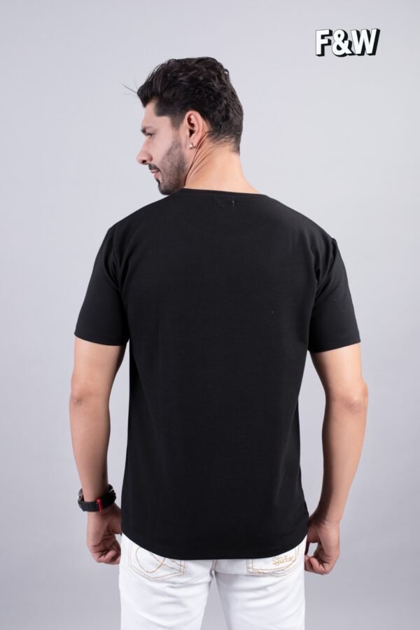 Black Ribbed Style Cotton Regular Fit T-Shirt - Image 4